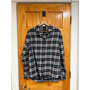 Vince Plaid Button Front Shirt Classic Fit Cotton Flannel Gray Blue Burgundy L